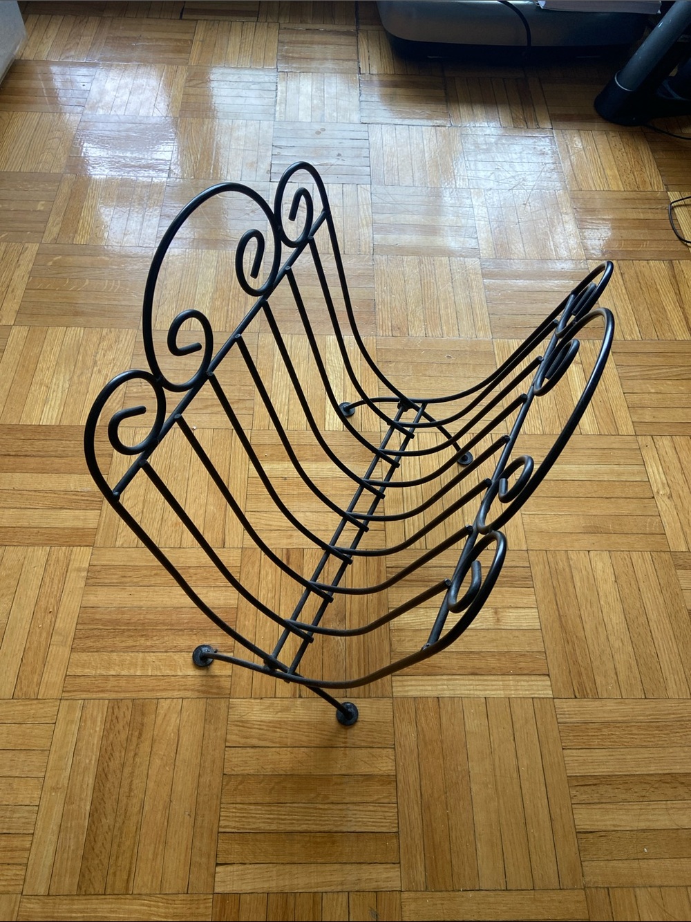 Wrought Iron Magazine Rack - Black Scroll Design VINTAGE Record Holder Storage
